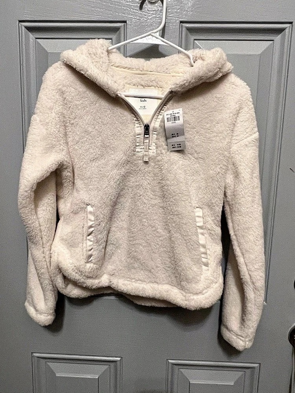 Abercrombie Kids Girls 11/12 Cream Sherpa Fleece Hooded Quarter Zip NWT